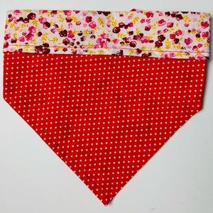 Dog Bandana Red/Yellow Floral & Red/White Polka Dot, Reversible, Snap Button